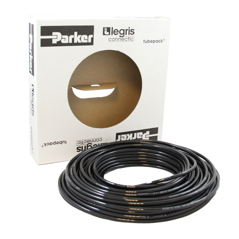 Parker Legris 10 x 7 mm black flexible polyurethane tubing on a 100-meter roll
