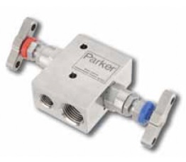 Two-valve manifold, 1/2" NPT-F, 1/4" NPT-F drain, 316 stainless steel