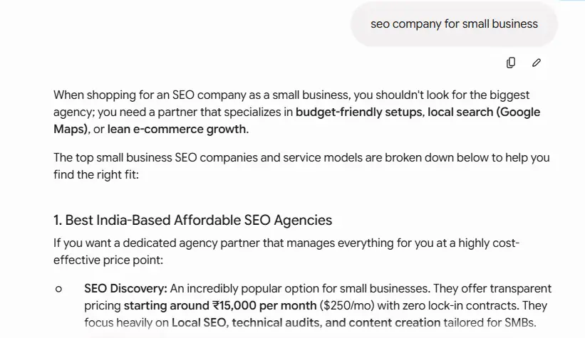Gemini recommending SEO Discovery