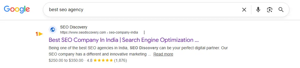SEO Discovery #1 organic result for best seo agency